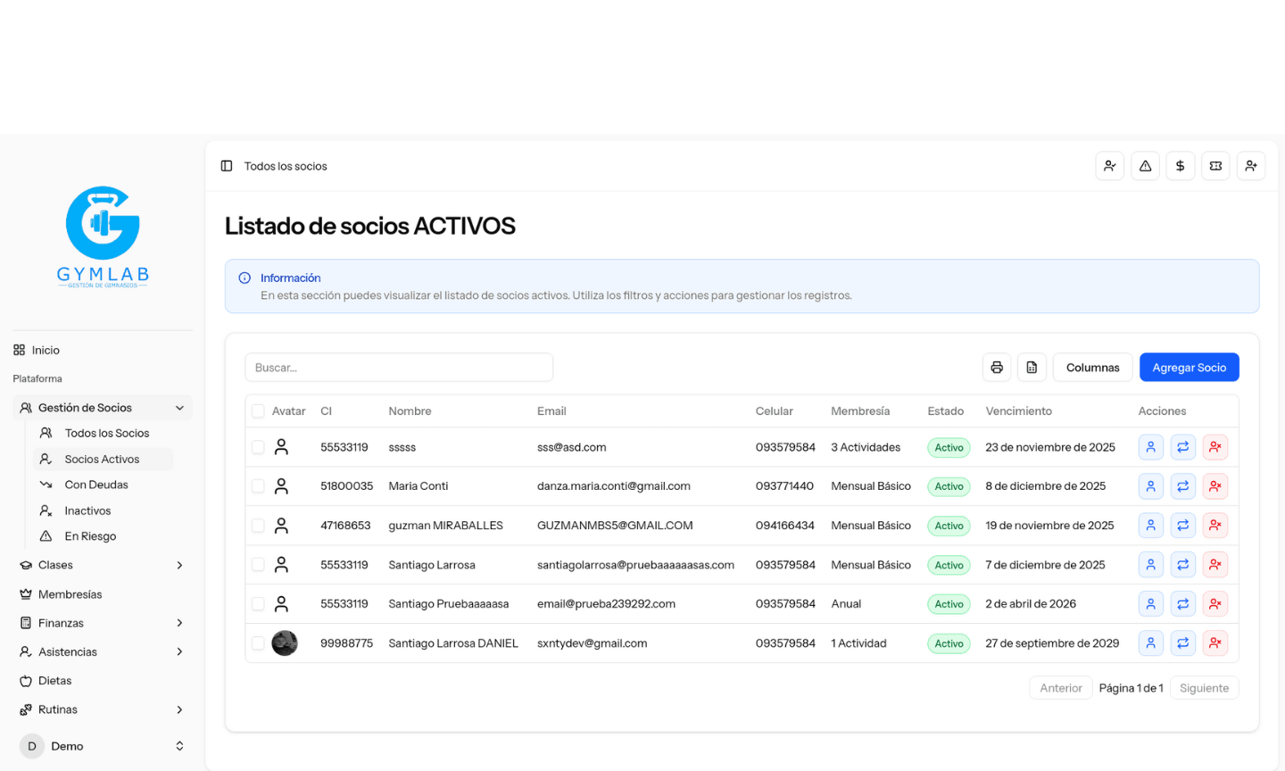 Listado de socios con pagos vencidos