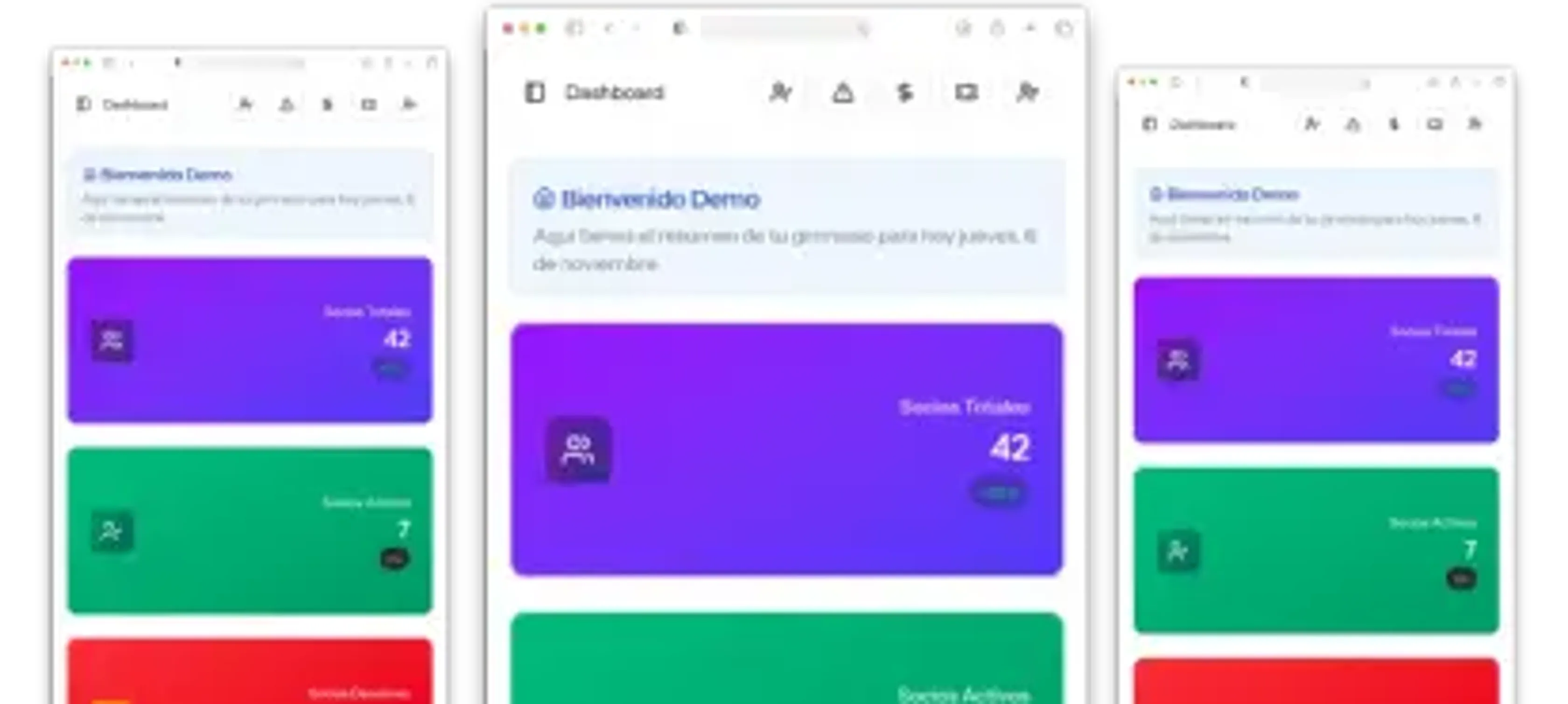 Dashboard de GymLab mostrando módulos de gestión de socios, reservas y acceso al gimnasio