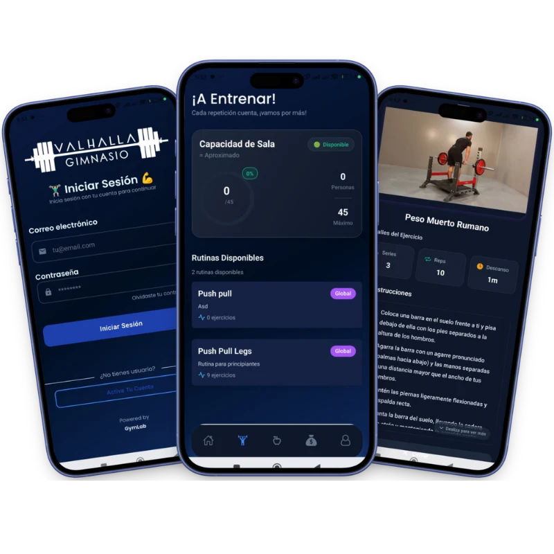 Vista previa de la app personalizada para gimnasios desarrollada con GymLab