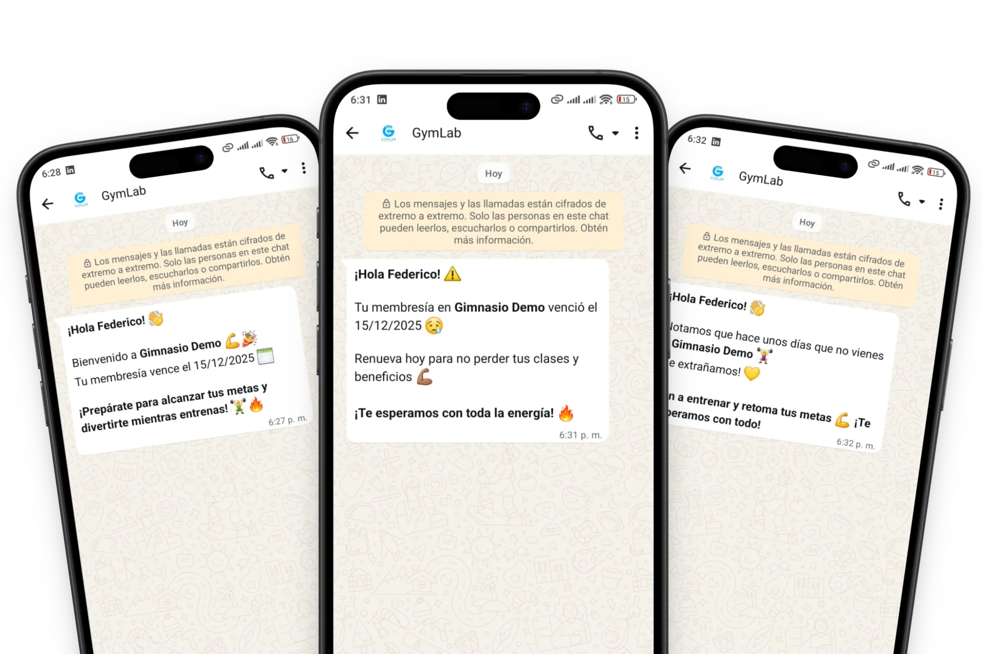 Panel de recordatorios automáticos por WhatsApp del sistema GymLab